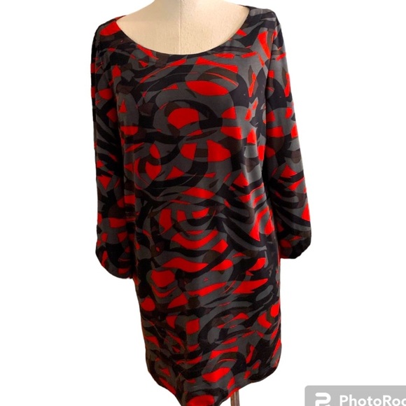 Ellen Tracy, Size 8, Black, Red and Gray Geometric pattern dress - Picture 1 of 8